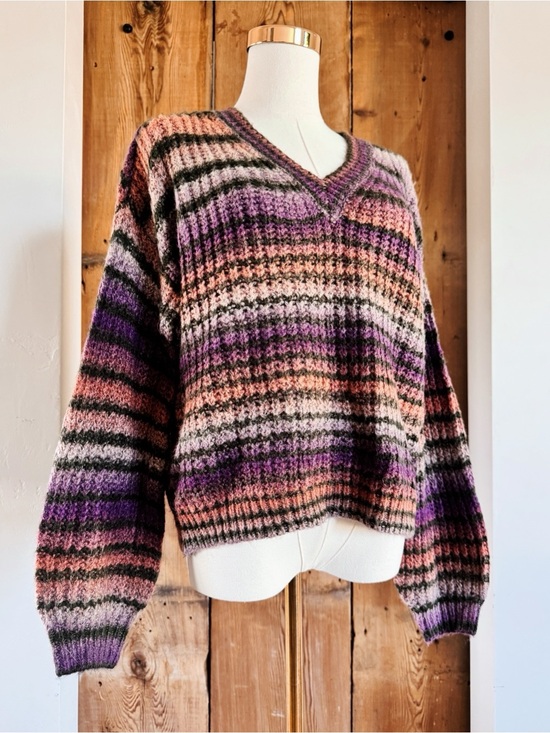 Gianni Bini Sweaters - Sz S Gianni Bini Purple Multicolor Relaxed V Neck Chunky Ribbed Knit Sweater EUC